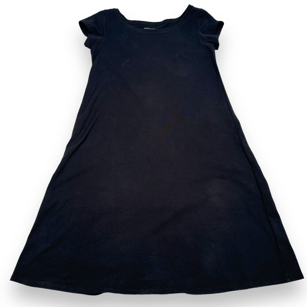 Eileen Fisher T-Shirt Dress Women's XS Black Cotton Short Cap Sleeve Pullover